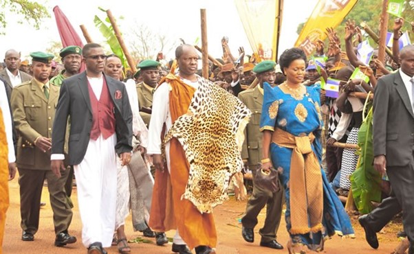 Kabaka Mutebi alongside Nabagereka and the Katikkiro on one of the coronation celebrations Image