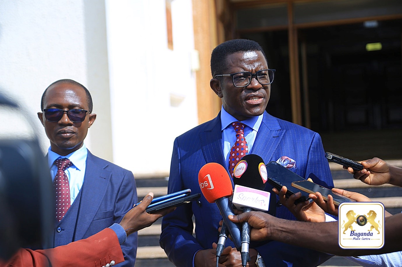 The Katikkiro while addressing the media Image