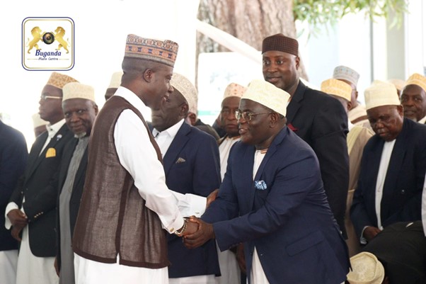 Prince (left) warmly welcomed the Deputy Katikkiro Hajji Twaha Kigongo Kawaase Prince (left) warmly welcomed the Deputy Katikkiro Hajji Twaha Kigongo Kawaase