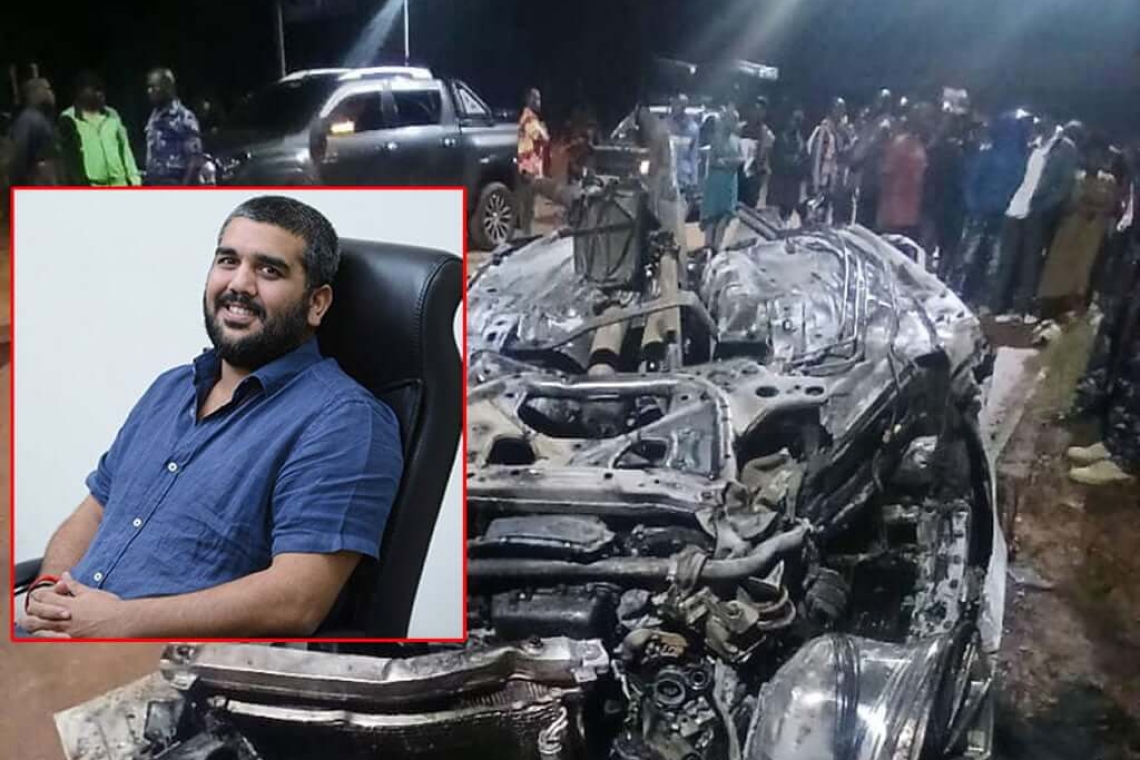 📸 Rajiv Ruparelia and the vehicle he was driving, which caught fire after the accident 📸 Rajiv Ruparelia and the vehicle he was driving, which caught fire after the accident