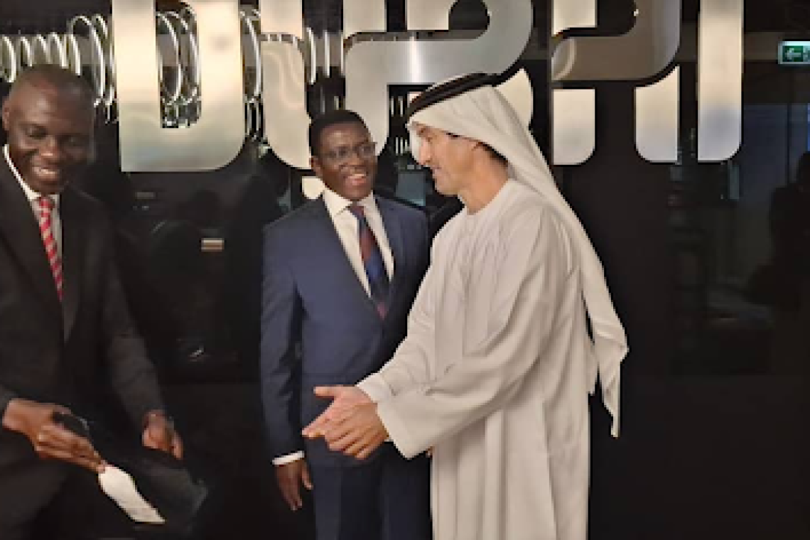 The Katikkiro being welcomed by Minister Mohammed Khalifa Al Mubarak