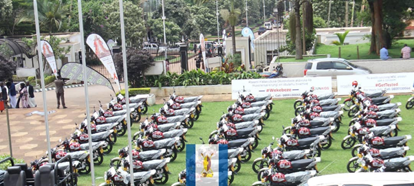 Motorcycles donated by the King to the sub-county chiefs. Image