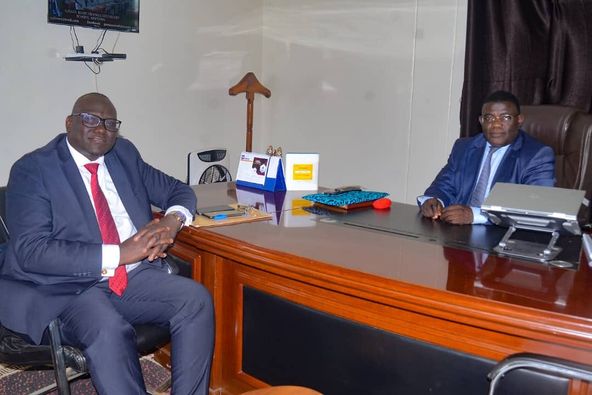 Mayor, Zacchy Mbeeraze Mawula on the left with First Deputy Chief Minister, Hon. Prof. Twaha Kaawaase Image