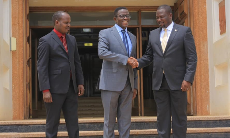 The katikkiro of Buganda welcoming Richard Todwong, NRM Secretary General Image